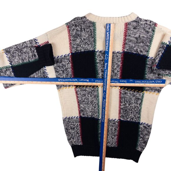 Vintage Boston Traders Wool Sweater XLT Chunky Knit Check Geometric Grandpa 90s - Picture 2 of 8